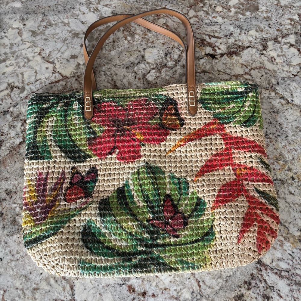 INC International Concepts Woven Tote with Green, Red & Brown Accents